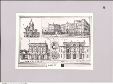 Vorderseite von Sotheby's [https://www.deutsche-digitale-bibliothek.de/content/lizenzen/rv-ez/] Vier Hauptbauten Brescias: Duomo Nuovo, Palazzo vescovile, La Loggia, Biblioteca Civica Queriniana mit Medaille des Bischofs Angelo Maria Querini - , bh607233_recto. Foto.