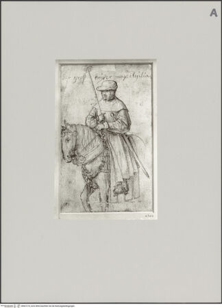 Vorderseite von Staatliche Museen zu Berlin - Preußischer Kulturbesitz [https://www.deutsche-digitale-bibliothek.de/content/lizenzen/rv-ez/] Unvollständiges SkizzenbuchKaiser Maximilian I. im Reisekleid zu Pferde - Gesamtansicht, bh607274_recto. Foto: Steinkopf, Walter.