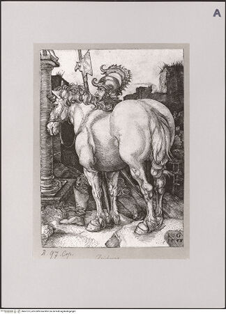 Vorderseite von Staatliche Museen zu Berlin - Preußischer Kulturbesitz [https://www.deutsche-digitale-bibliothek.de/content/lizenzen/rv-ez/] Das große Pferd (Kopie nach Dürer-Stich) - Gesamtansicht, bh607313_recto. Foto: Steinkopf, Walter.