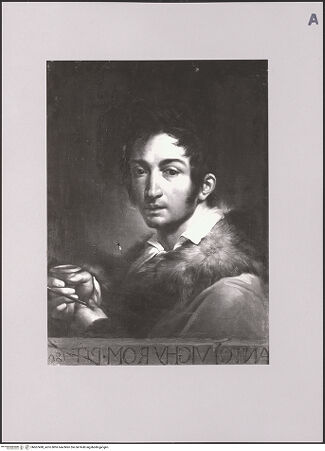 Vorderseite von ICCD [https://www.deutsche-digitale-bibliothek.de/content/lizenzen/rv-ez/] Selbstbildnis des Antonio Vighi - Ausschnitt des mittleren Bildteils, Titelzeile beschnitten, bh607498_recto. Foto.