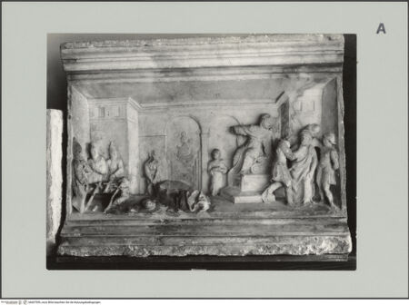 Vorderseite von unbekannt [https://www.deutsche-digitale-bibliothek.de/content/lizenzen/rv-fz/] Sockel mit der Darstellung der Erkennung des wahren Kreuzes - , bh607559_recto. Foto.