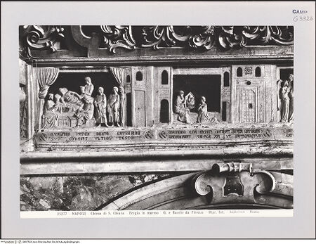 Vorderseite von Alinari [https://www.deutsche-digitale-bibliothek.de/content/lizenzen/rv-ez/] Szenen aus dem Leben der heiligen Katharina von Alexandrien - Szene 1: Katharinas Vater macht sein Testament; Szene 2: Katharina wird von einem Eremiten zum Christentum bekehrt (vor 1943), bh607824_recto. Foto.