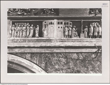 Vorderseite von Brogi [https://www.deutsche-digitale-bibliothek.de/content/lizenzen/rv-ez/] Szenen aus dem Leben der heiligen Katharina von Alexandrien - Szene 3: Mystische Vermählung der Katharina mit Christus; Szene 4: Katharina verweigert die Anbetung heidnischer Standbilder (vor 1943), bh607826_recto. Foto.