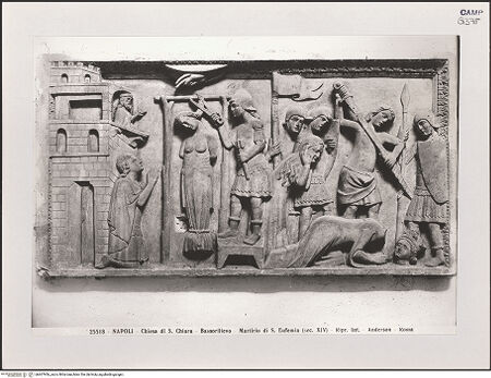 Vorderseite von Alinari [https://www.deutsche-digitale-bibliothek.de/content/lizenzen/rv-ez/] KanzelMartyrium der heiligen Euphemia von Chalkedon - Gesamtansicht, bh607956_recto. Foto.