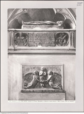 Vorderseite von Alinari [https://www.deutsche-digitale-bibliothek.de/content/lizenzen/rv-ez/] Fragmente der Grabmäler Marias von Anjou (Kalabrien) und Ludwigs von Durazzo - Gesamtansicht (vor 1943), bh607986_recto. Foto.