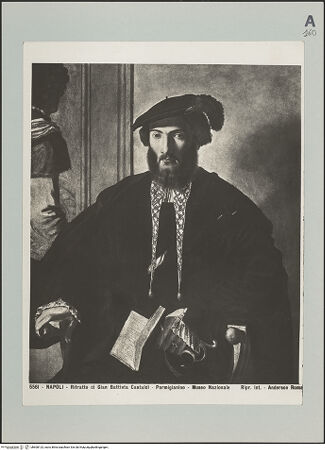 Vorderseite von Alinari [https://www.deutsche-digitale-bibliothek.de/content/lizenzen/rv-ez/] Bildnis eines Mannes (Bildnis des Giovan Battista Castaldi?) - Gesamtansicht, bh608123_recto. Foto.