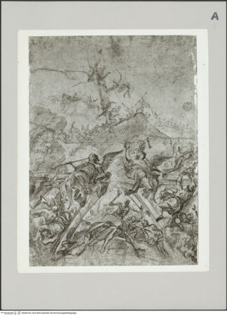 Vorderseite von Bibliotheca Hertziana [https://www.deutsche-digitale-bibliothek.de/content/lizenzen/rv-fz/] Jüngstes Gericht, Vorzeichnung für das Fresko in San Lorenzo im Escorial - Gesamtansicht, bh608150_recto. Foto.