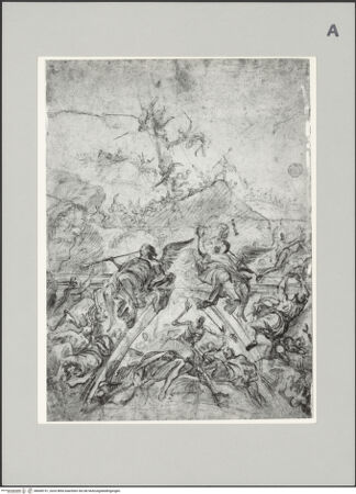 Vorderseite von Bibliotheca Hertziana [https://www.deutsche-digitale-bibliothek.de/content/lizenzen/rv-fz/] Jüngstes Gericht, Vorzeichnung für das Fresko in San Lorenzo im Escorial - Gesamtansicht, bh608151_recto. Foto.