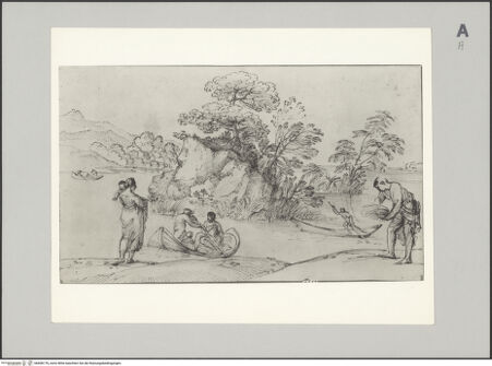 Vorderseite von Frick Art Reference Library [https://www.deutsche-digitale-bibliothek.de/content/lizenzen/rv-ez/] See mit bewaldeter Insel und Booten - , bh608176_recto. Foto.