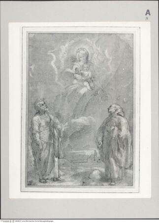 Vorderseite von Metropolitan Museum of Art [https://www.deutsche-digitale-bibliothek.de/content/lizenzen/rv-ez/] Madonna in der Glorie mit dem heiligen Petrus und einem Mönch - , bh608227_recto. Foto.