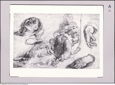 Vorderseite von Bibliotheca Hertziana [https://www.deutsche-digitale-bibliothek.de/content/lizenzen/rv-fz/] Skizze für Maria unter dem Kreuz für das Altarbild der Matteikapelle in Santa Maria della Consolazione in Rom - , bh608233_recto. Foto.