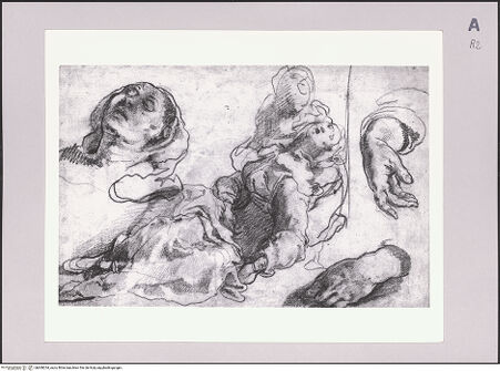 Vorderseite von Bibliotheca Hertziana [https://www.deutsche-digitale-bibliothek.de/content/lizenzen/rv-fz/] Skizze für Maria unter dem Kreuz für das Altarbild der Matteikapelle in Santa Maria della Consolazione in Rom - , bh608234_recto. Foto.