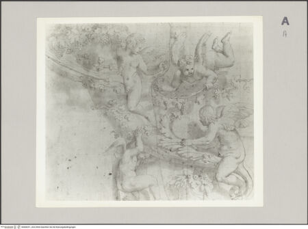 Vorderseite von Bibliotheca Hertziana [https://www.deutsche-digitale-bibliothek.de/content/lizenzen/rv-fz/] Vier Putti mit einem Füllhorn und Weinranken - , bh608251_recto. Foto.