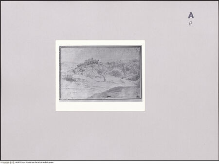 Vorderseite von unbekannt [https://www.deutsche-digitale-bibliothek.de/content/lizenzen/rv-fz/] Landschaft mit befestigtem Dorf auf einem Hügel - , bh608265_recto. Foto.