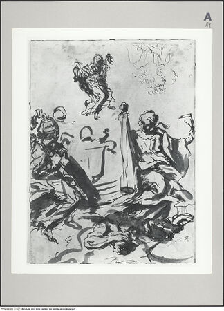 Vorderseite von Metropolitan Museum of Art [https://www.deutsche-digitale-bibliothek.de/content/lizenzen/rv-ez/] Ecclesia und Architectura mit Papstwappen, Skizze für den Romplan von Falda 1667 - , bh608268_recto. Foto.