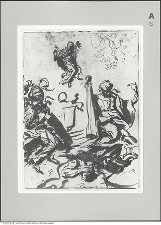 Vorderseite von unbekannt [https://www.deutsche-digitale-bibliothek.de/content/lizenzen/rv-fz/] Ecclesia und Architectura mit Papstwappen, Skizze für den Romplan von Falda 1667 - , bh608269_recto. Foto.