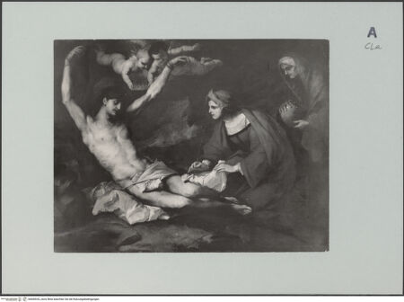 Vorderseite von MAS (Barcelona) [https://www.deutsche-digitale-bibliothek.de/content/lizenzen/rv-ez/] Der heilige Sebastian wird von der Witwe Irene gepflegt - , bh608342_recto. Foto.