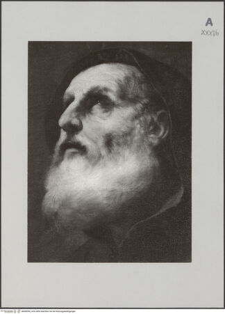 Vorderseite von unbekannt [https://www.deutsche-digitale-bibliothek.de/content/lizenzen/rv-ez/] Der heilige Franz von Paola - Detail: Kopf, bh608390_recto. Foto.