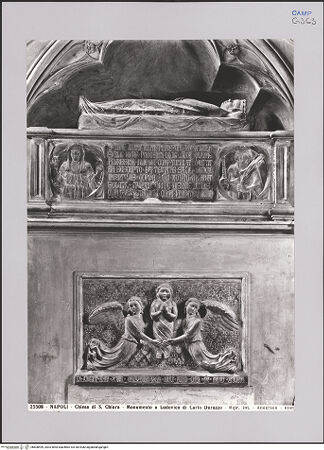 Vorderseite von Alinari [https://www.deutsche-digitale-bibliothek.de/content/lizenzen/rv-ez/] Fragmente der Grabmäler Marias von Anjou (Kalabrien) und Ludwigs von Durazzo - Gesamtansicht (vor 1943), bh608499_recto. Foto.