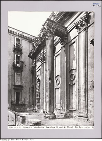 Vorderseite von Alinari [https://www.deutsche-digitale-bibliothek.de/content/lizenzen/rv-ez/] San Paolo MaggioreVorhalle des Tempels der Dioskuren - Teilansicht, bh608548_recto. Foto.