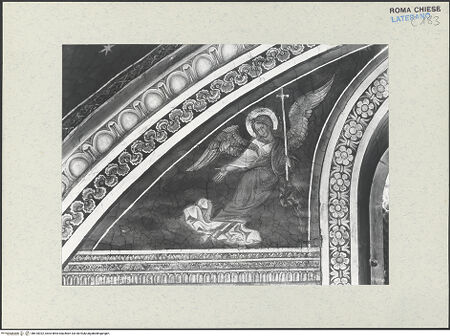 Vorderseite von ICCD [https://www.deutsche-digitale-bibliothek.de/content/lizenzen/rv-ez/] FreskenzyklusEngelspaare - Nordseite, linker Engel, vor der Restaurierung 1992-1994, bh610022_recto. Foto.