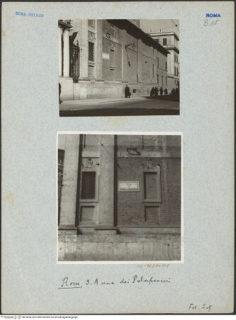 Vorderseite von Bibliotheca Hertziana [https://www.deutsche-digitale-bibliothek.de/content/lizenzen/rv-fz/] Sant'Anna dei Palafrenieri - Rechte Flanke von der Via di Porta Angelica, bh610098_recto. Foto: Lotz-Bauer, Hilde?.