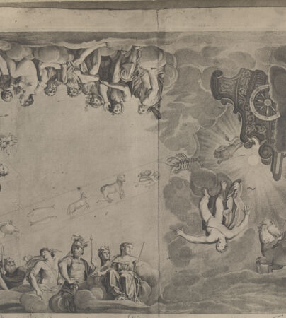 Rückseite von unbekannt [http://creativecommons.org/publicdomain/mark/1.0/] Der Sturz des Phaeton; (aus: Francisci Albani et Dominci Zampieri... celeberrimas picturas opere albario expressas. In Aedibus Justinianeis in oppido Bassani ..., Florenz, 1754) - , bh001002. Foto.