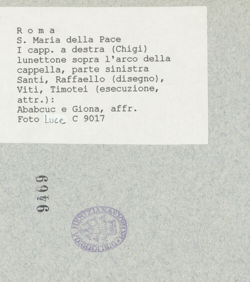 Rückseite von ICCD (Luce) [https://www.deutsche-digitale-bibliothek.de/content/lizenzen/rv-ez/] Propheten und EngelDie Propheten Habakuk (links) und Jonas (rechts) - Lünette, linke Hälfte, bh007514_recto. Foto.