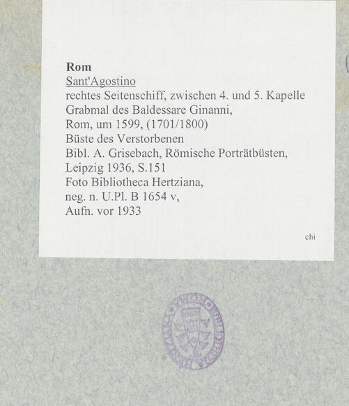 Rückseite von Bibliotheca Hertziana [https://www.deutsche-digitale-bibliothek.de/content/lizenzen/rv-fz/] Grabmal des Baldessare Ginanni - Büste des Verstorbenen, bh008853_recto. Foto: Calderisi, Michele Valentino.