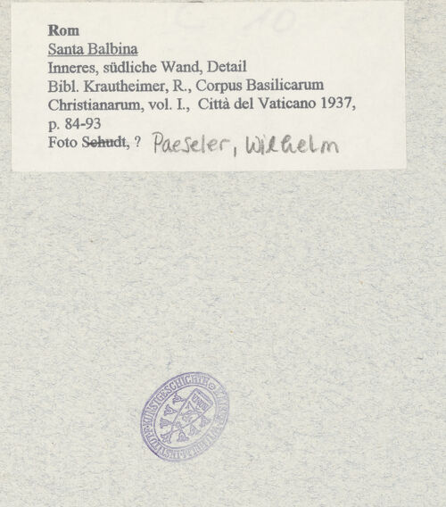 Rückseite von unbekannt [https://www.deutsche-digitale-bibliothek.de/content/lizenzen/rv-fz/] Santa Balbina - Inneres, südliche Wand, Detail, bh008938_recto. Foto: Paeseler, Wilhelm.