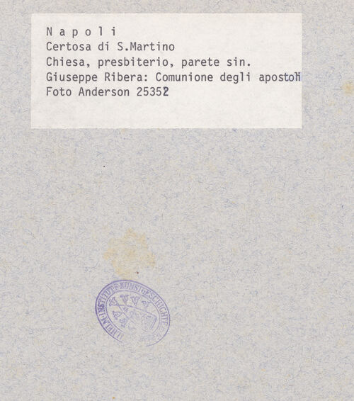 Rückseite von Alinari [https://www.deutsche-digitale-bibliothek.de/content/lizenzen/rv-ez/] Christus gibt den Aposteln die Kommunion - Detail (rechte Seite), bh026285_recto. Foto.