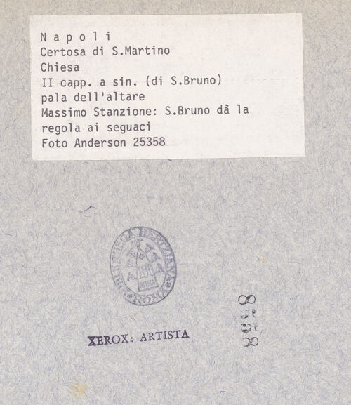 Rückseite von Alinari [https://www.deutsche-digitale-bibliothek.de/content/lizenzen/rv-ez/] Heliger Bruno mit Kartäuserbrüder - Gesamtansicht, bh026295_recto. Foto.