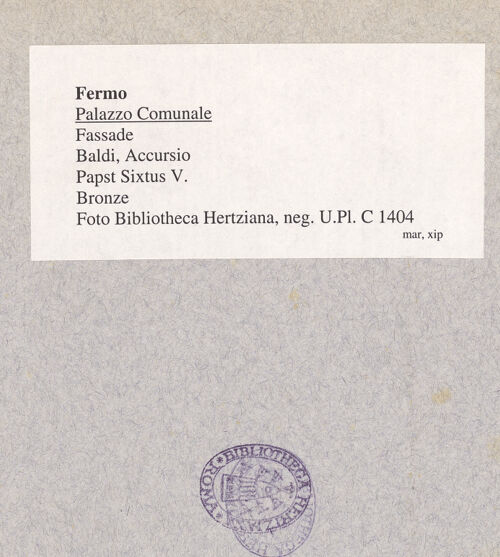 Rückseite von Bibliotheca Hertziana [https://www.deutsche-digitale-bibliothek.de/content/lizenzen/rv-fz/] Papst Sixtus V. - , bh030477_recto. Foto.