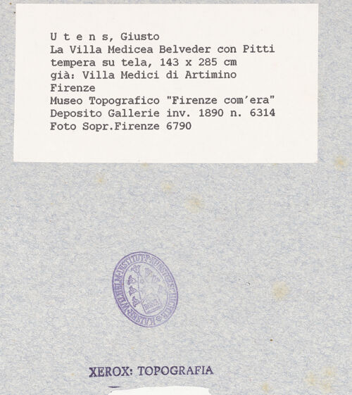 Rückseite von Sopr. BAS FI [https://www.deutsche-digitale-bibliothek.de/content/lizenzen/rv-ez/] Veduten der Medici-VillenAnsicht von Palazzo Pitti und Giardino di Boboli - Gesamtansicht, bh045120_recto. Foto.