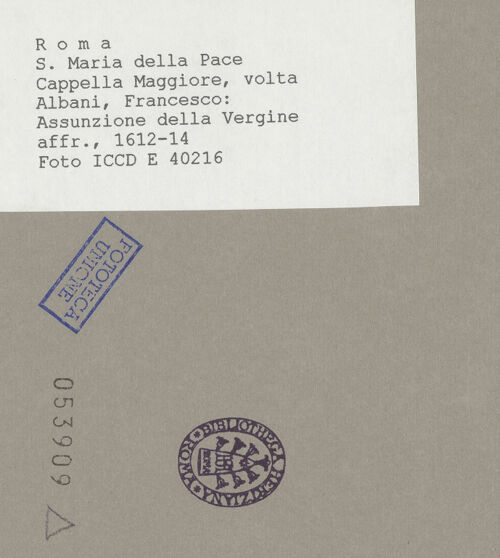 Rückseite von ICCD [https://www.deutsche-digitale-bibliothek.de/content/lizenzen/rv-ez/] Himmelfahrt Mariens, Gottvater und Engel sowie David und JesajaHimmelfahrt Mariens - Gesamtansicht, bh053909_recto. Foto.