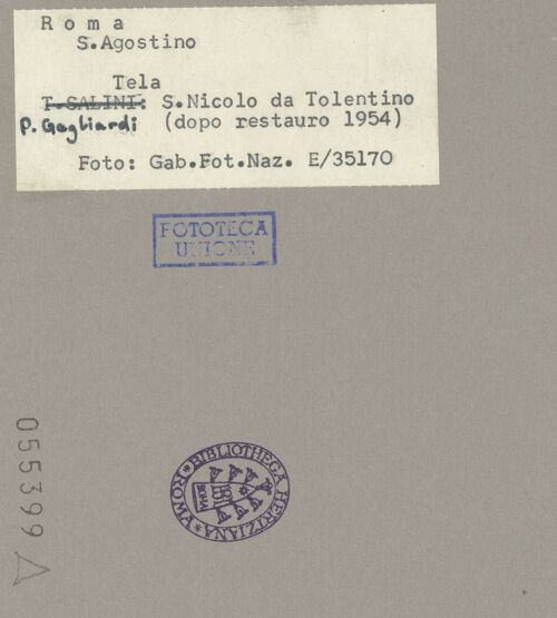 Rückseite von ICCD [https://www.deutsche-digitale-bibliothek.de/content/lizenzen/rv-ez/] Der Heilige Nikolaus von Tolentino - Gesamtansicht (nach der Restaurierung), bh055399_recto. Foto.