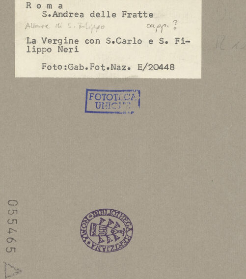 Rückseite von ICCD [https://www.deutsche-digitale-bibliothek.de/content/lizenzen/rv-fz/] Madonna mit den Heiligen Karl Borromäus und Philippus Neri - Gesamtansicht, bh055465_recto. Foto.