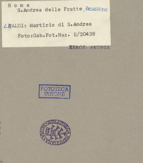 Rückseite von ICCD [https://www.deutsche-digitale-bibliothek.de/content/lizenzen/rv-ez/] Kreuzigung des heiligen Andreas - Gesamtansicht, bh055466_recto. Foto.