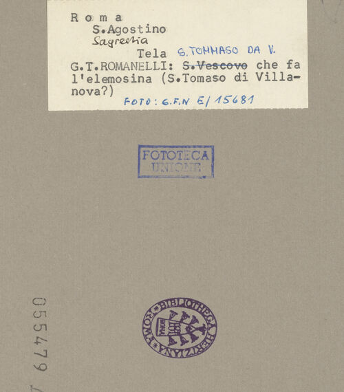 Rückseite von ICCD [https://www.deutsche-digitale-bibliothek.de/content/lizenzen/rv-ez/] Der heilige Thomas von Villanova verteilt Almosen - Gesamtansicht, bh055479_recto. Foto.