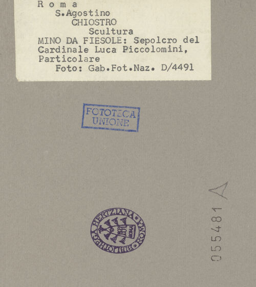 Rückseite von ICCD [https://www.deutsche-digitale-bibliothek.de/content/lizenzen/rv-ez/] Grabmal des Kardinals Jacopo Ammanati-Piccolomini (+1479) - Oberer Teil, bh055481_recto. Foto.