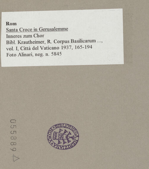 Rückseite von Alinari [https://www.deutsche-digitale-bibliothek.de/content/lizenzen/rv-ez/] Santa Croce in Gerusalemme - Inneres zum Chor, bh055889_recto. Foto.