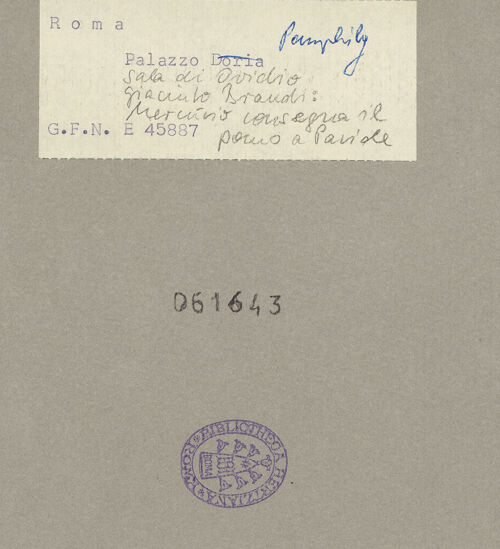 Rückseite von GFN [https://www.deutsche-digitale-bibliothek.de/content/lizenzen/rv-ez/] Fries mit mythologischen Szenen aus den Metamorphosen des OvidParides und Merkur - Westwand, bh061643_recto. Foto.