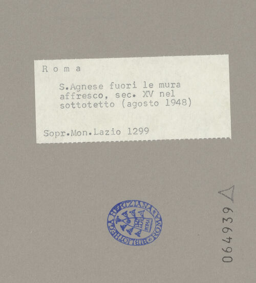 Rückseite von Sopr.Mon.Lazio [https://www.deutsche-digitale-bibliothek.de/content/lizenzen/rv-ez/] Freskenzyklus mit Propheten und Szenen aus dem Leben ChristiPropheten mit Schriftband; vegetabiles Ornament - , bh064939_recto. Foto.