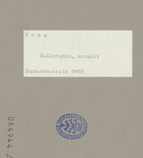 Rückseite von Sopr.Mon.Lazio [https://www.deutsche-digitale-bibliothek.de/content/lizenzen/rv-ez/] Römisches Mosaik mit Christus, Petrus und Paulus - Traditio legis - Detail, bh064944_recto. Foto.