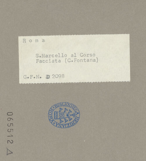 Rückseite von ICCD [https://www.deutsche-digitale-bibliothek.de/content/lizenzen/rv-ez/] San Marcello al Corso - , bh065512_recto. Foto.