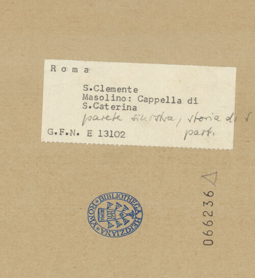 Rückseite von ICCD [https://www.deutsche-digitale-bibliothek.de/content/lizenzen/rv-ez/] Szenen aus dem Leben des heiligen AmbrosiusStudierzimmer des heiligen Ambrosius - Gesamtaufnahme vor der Restaurierung, bh066236_recto. Foto.