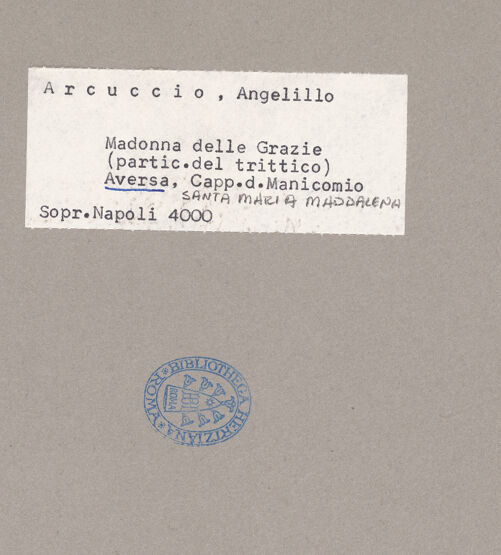 Rückseite von Sopr. BAS NA [https://www.deutsche-digitale-bibliothek.de/content/lizenzen/rv-ez/] Triptychon mit der Madonna delle Grazie - Detail, Madonna, bh069728_recto. Foto.