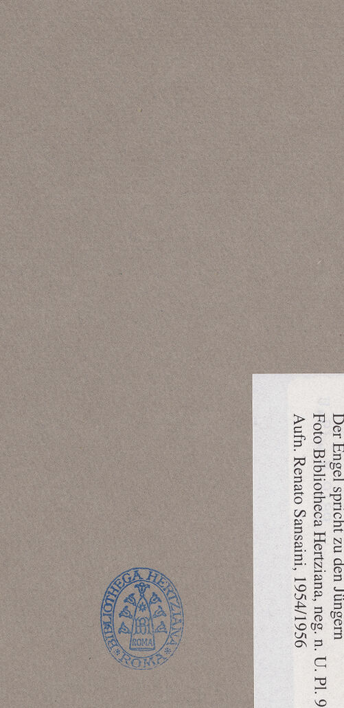 Rückseite von Bibliotheca Hertziana [https://www.deutsche-digitale-bibliothek.de/content/lizenzen/rv-fz/] Szenen aus dem Neuen Testament und ProphetenNordwand: Szenen aus dem Leben Christi und ProphetenUnteres Register: Passion und Erscheinungen ChristiHimmelfahrt Christi - Der Engel spricht zu den Jüngern, bh069922_recto. Foto: Sansaini, Renato.