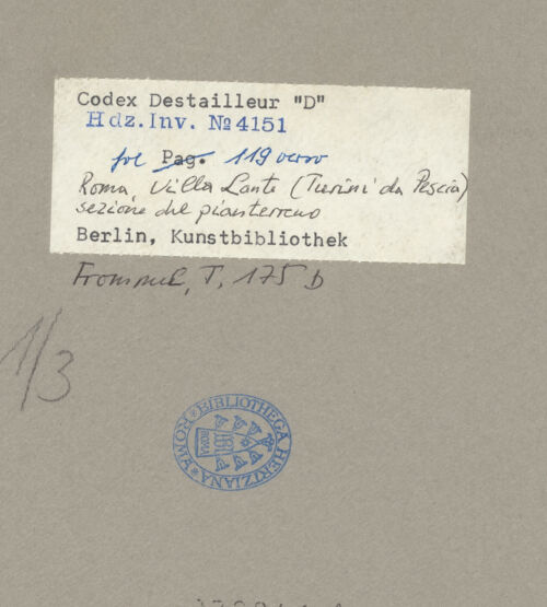 Rückseite von Kunstbibliothek [https://www.deutsche-digitale-bibliothek.de/content/lizenzen/rv-ez/] Codex Destailleur DVilla Lante: Schnitt und Innenaufriss - Gesamtansicht, bh070246_recto. Foto.