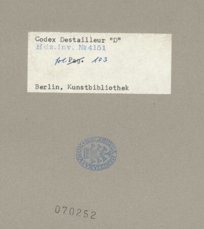 Rückseite von Kunstbibliothek [https://www.deutsche-digitale-bibliothek.de/content/lizenzen/rv-ez/] Codex Destailleur DS. Pietro in Montorio: Tempietto: Aufriss, Schnitt und Details - , bh070252_recto. Foto.